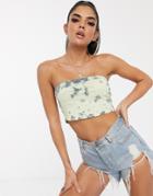 Public Desire Bandeau Crop Top In Bleach Wash Tie Dye - Multi