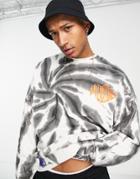 The Couture Club Oversized Sweatshirt In Cream And Black Tie Dye With Logo Print-neutral