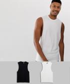 Asos Design Tall 2 Pack Organic Relaxed Sleeveless T-shirt With Crew Neck And Dropped Armhole Save-multi