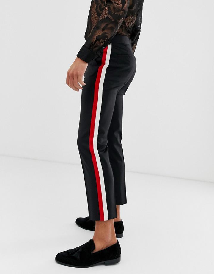 Asos Design Skinny Crop Smart Pants In 100% Wool With Side Stripe - Black