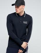 Emporio Armani Ea7 Polo Shirt With Tipping In Black Long Sleeves - Black