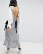 Asos White Open Back Sweat Dress With Contrast Balloon Sleeves - Gray