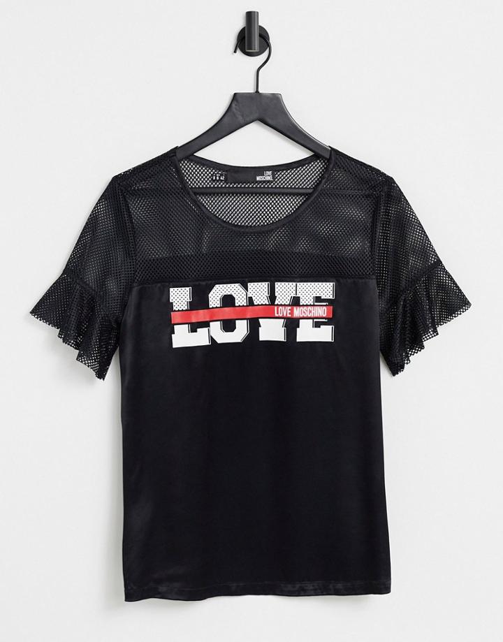 Love Moschino Blusa Mesh Sleeve T-shirt In Black