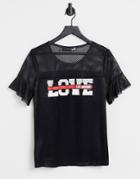 Love Moschino Blusa Mesh Sleeve T-shirt In Black
