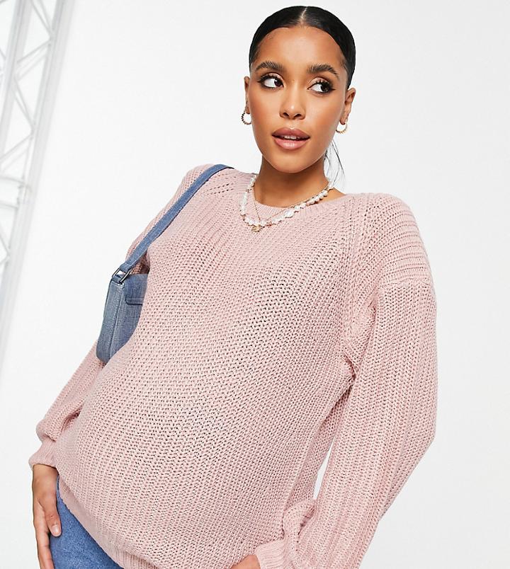 New Look Maternity Volume Sleeve Sweater In Light Pink