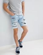 Jack & Jones Denim Shorts With Graffitti Prints - Blue