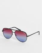 Quay High Key Aviator Sunglasses In Black Blue Ombre