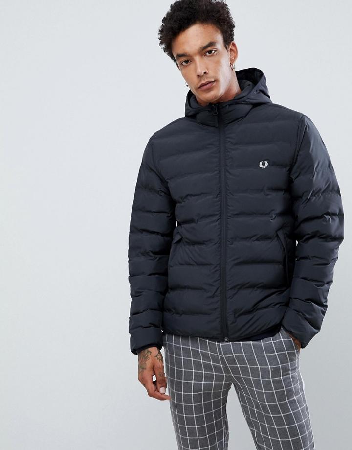 Fred Perry Hooded Puffer Jacket In Black - Black