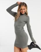 Brave Soul Rula Knitted Sweater Dress With Buttons-grey