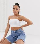 Asos Design Petite Crop Bandeau With Skinny Straps In White - White