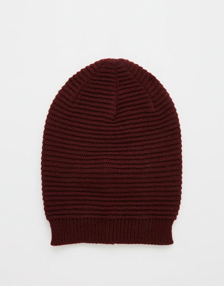 Asos Ribbed Slouchy Beanie In Burgundy - Burgundy