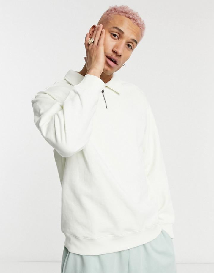 Weekday Stefan Half Zip Sweatshirt In White