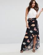 Asos Satin Wrap Maxi Skirt In Print - Multi