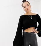Missguided Off Shoulder Flared Sleeve Cropped Sweater In Black - Black