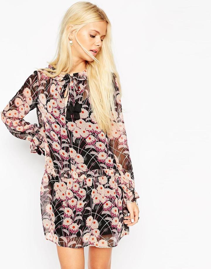 Asos Swing Dress With Tassel Tie In Print - Print