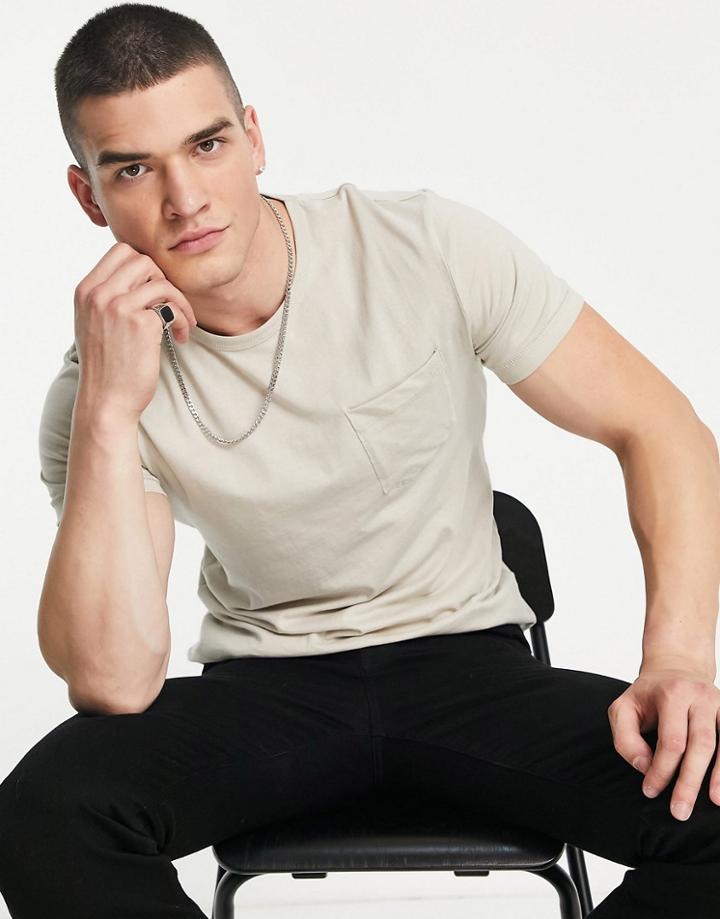 French Connection Pocket T-shirt In Stone-neutral