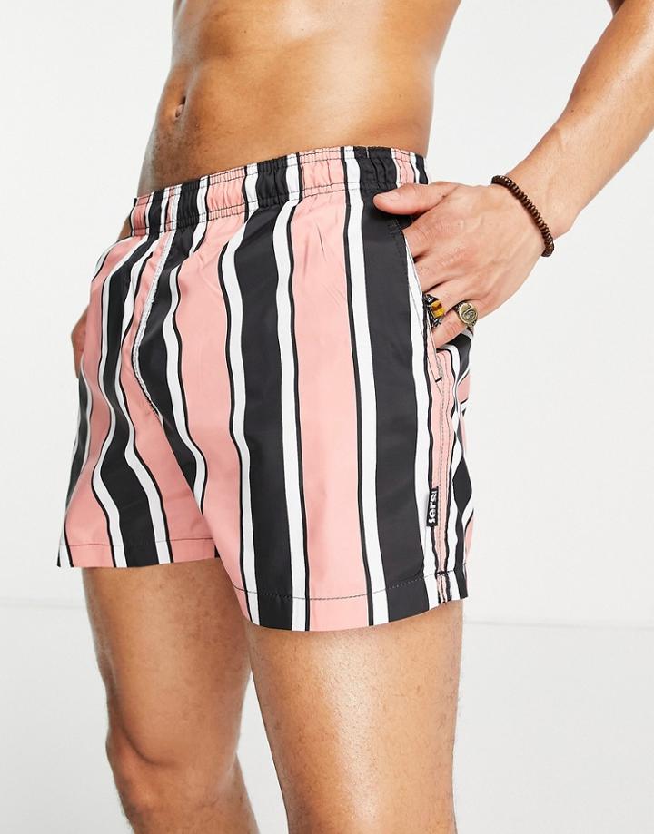 Bershka Stripe Swim Shorts In Pink