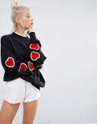 Lazy Oaf Oversized Sweatshirt With Hearts And Frills Trims - Black