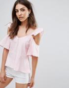 Influence Cold Shoulder Ruffle Shoulder Cami - Pink