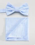 Gianni Feraud Seersucker Bow Tie And Pocket Square - Blue