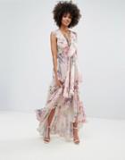 Y.a.s Ruffle Floral Lace Up Maxi Dress - Multi