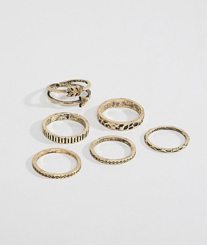 Asos Design Ring Pack In Burnished Gold With Arrow - Gold