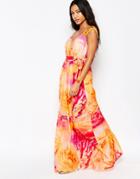 Traffic People Silk Blessings Maxi Dress In Watercolour Print - Pink