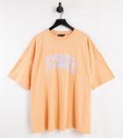 Asos Design Curve Oversized T-shirt With Vit-d Graphic In Washed Coral-orange