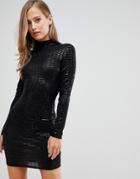 Flounce London Statement Shoulder Mini Dress In Black Metallic - Black