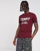 Tommy Jeans Essential T-shirt In Burgundy With Large Chest Logo-red