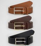 Asos Plus 3 Pack Smart Slim Belt In Faux Leather Save - Multi