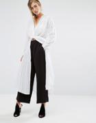 Parallel Lines Wrap Tie Front Maxi Shirt - Gray