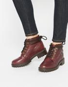 Asos Ambient Leather Hiker Lace Up Boots - Damson