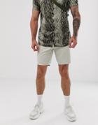 Asos Design Slim Shorts In Stone Peached Cotton-beige