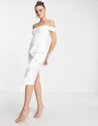 Lavish Alice Off Shoulder Ruffle Midi Dress In White