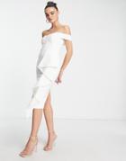 Lavish Alice Off Shoulder Ruffle Midi Dress In White