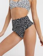 Asos Design Mix And Match High Waist Frill Bikini Bottom In Black Mono Spot Print-multi
