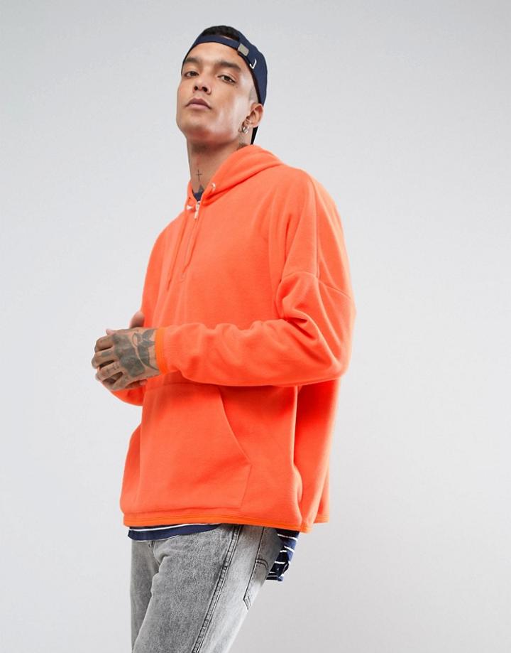 Asos Oversized Half Zip Fleece Hoodie - Orange