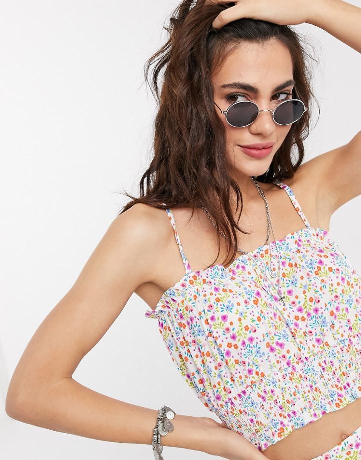 Topshop Strappy Sun Top In Pink Floral Two-piece-multi