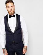 Asos Slim Waistcoat In Polka Dot - Navy