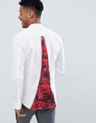Siksilk Long Sleeve Shirt In White With Rose Panel - White