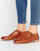 Asos Monument Leather Woven Flat Shoes - Tan