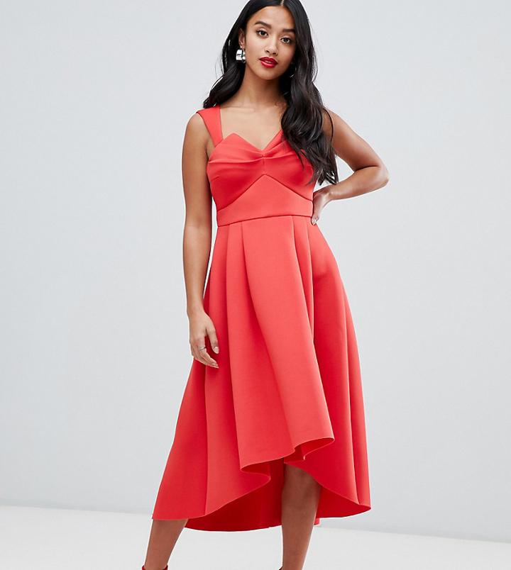 Asos Design Petite Ruched Bodice Midi Prom Dress - Pink