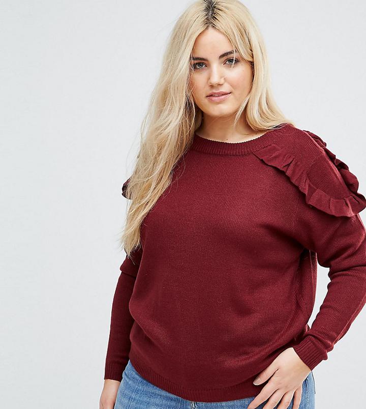 Brave Soul Plus Frill Shoulder Sweater - Purple