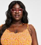 Vero Moda Curve Shirred Bikini Top In Orange & Lilac Print-multi