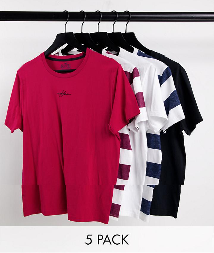 Hollister 5 Pack Central Logo T-shirts In Multi