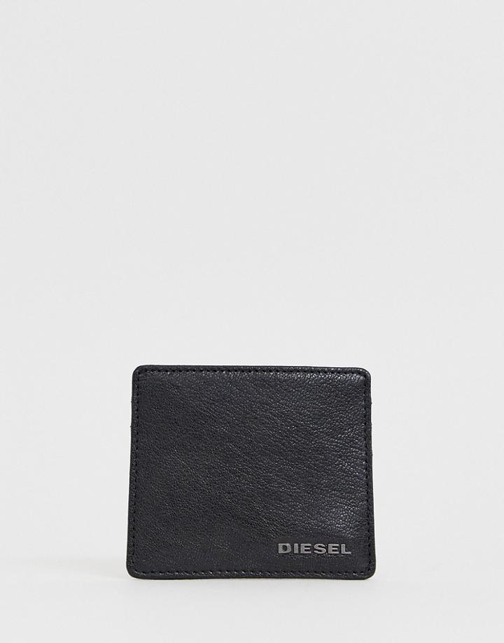 Diesel Leather Logo Card Holder In Black - Black