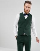 Asos Wedding Skinny Suit Vest In Forest Green Herringbone - Green