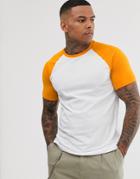 Bershka Join Life Raglan T-shirt In Orange And White - White
