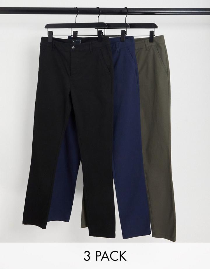 Asos Design 3 Pack Skinny Chinos In Black Navy & Green-multi